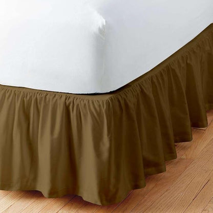 Taupe Solid Ruffled Bed Skirt Full-10 Inch Drop Split Corner, Microfiber Bedskirt with Platform Three Sided Coverage