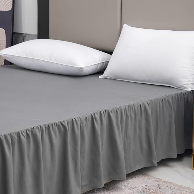 TSUTOMI Bed Skirt Full Size Ruffled Bed Skirt with Split Corners, 18 Inch Drop Dust Ruffle Bed Skirts with Platform, Gathered Style, 100% Microfiber, Grey