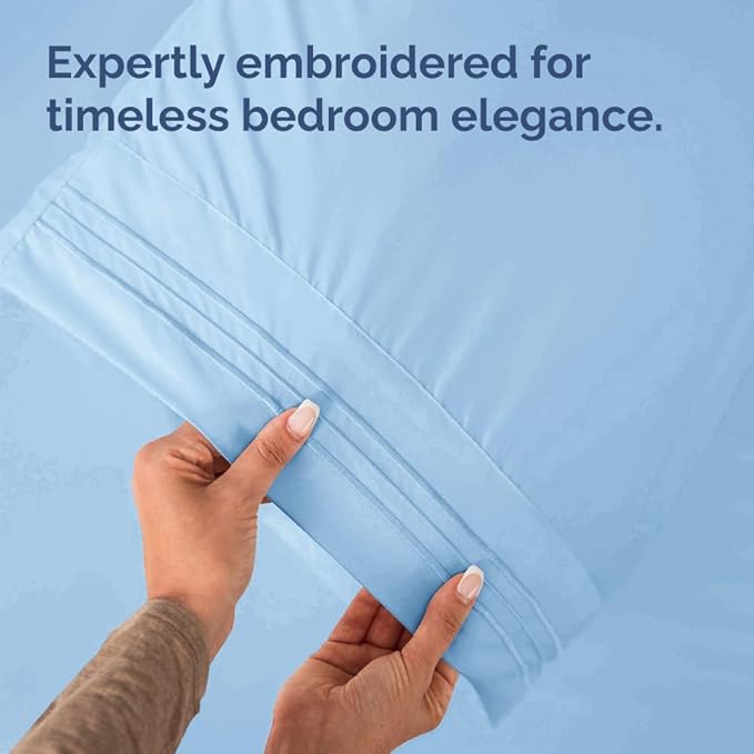King Pillow Cases Set of 8 - Ultra Soft Hotel Quality Pillowcase Covers - Comfy. Cozy & Wrinkle Free - Shrink, Stain and Fade Resistant - Machine Washable Pillow Protectors - 8 Piece Set - Light Blue