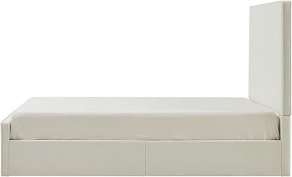 Queen Size Upholstered Bed Frame, 52" High Headboard Wingback Bedframe, Lucas Tall Headboard Floor Platform Beds, No Box Spring Needed No Noise/Minimalist/Coconut Micro Suede, White