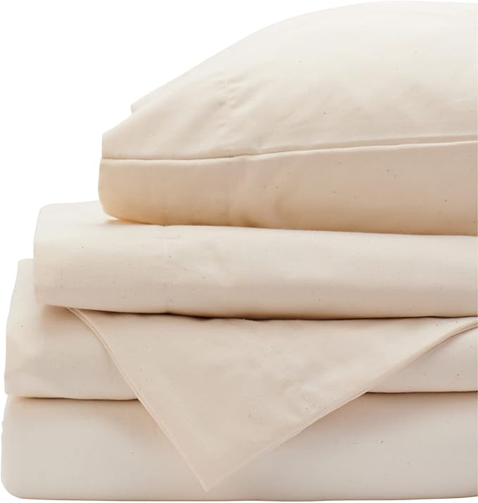 Red Land Cotton Luxury Sheet Set | 100% American Grown Cotton Basics | Premium Hotel Ultra-Soft Lightweight 4 Piece USA Made Deep Fitted Flat Sheet & Pillowcases Percale Weave (Split King/Natural)