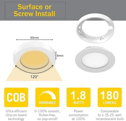 VST Under Cabinet Lighting Plug in with Wired Touch Dimmer Switch,Recessed or Surface Mount Design,Warm White 3000K 12V 2W(20W Total, 10 Pack Black) Puck Lights Fixtures