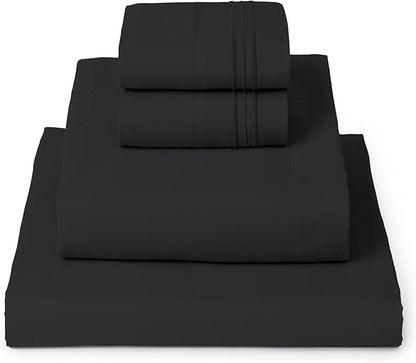 Mellanni Twin XL Sheet Set - 4-Piece Iconic Collection Bedding, (Including 2 Pillowcases), 16-Inch Deep Pocket, Easy Care, Extra Soft, Cooling Sheets, Brushed Microfiber - Black