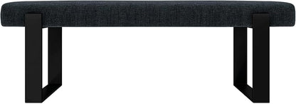 VANT Upholstered Bed Bench - Weave Blue Denim - Matte Black - Contemporary Modern, Bedroom Bench Seat, Hallway, or Entryway