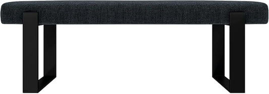 VANT Upholstered Bed Bench - Weave Blue Denim - Matte Black - Contemporary Modern, Bedroom Bench Seat, Hallway, or Entryway