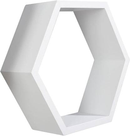 AHDECOR Hexagon Floating Shelves, Set of 3 White Hexagon Wall Shelves | Modern Honeycomb Floating Shelves for Living Room, Bedroom, Office | Hexagonal Wall Organizer Hanging Shelf
