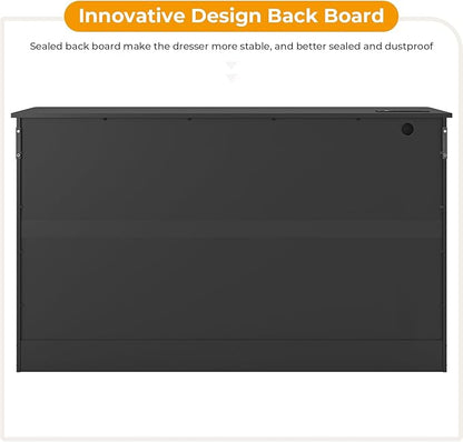 Hasuit 8 Drawer Dresser for Bedroom, Large Chest of Drawers with Charging Station, 55.1'' Wide Storage Clothes Closet Organizer, Long Dresser TV Stand for Living Room, Black