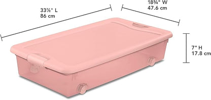 Sterilite 4 Pack Wheeled Under Bed Storage Container, 56 Qt Plastic Bin w/Latching Lid for Organization - Clothes & Shoes Organizer, Pearl Blush Tint