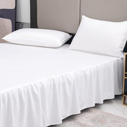 TSUTOMI Bed Skirt Full Size Ruffled Bed Skirt with Split Corners, 12 Inch Drop Dust Ruffle Bed Skirts with Platform, Gathered Style, 100% Microfiber,White