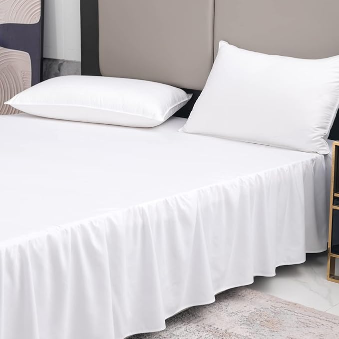 TSUTOMI Bed Skirt Full Size Ruffled Bed Skirt with Split Corners, 16 Inch Drop Dust Ruffle Bed Skirts with Platform, Gathered Style, 100% Microfiber, White