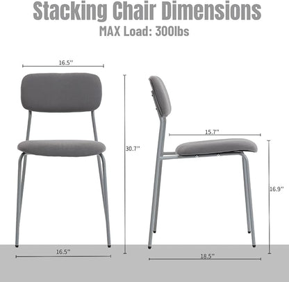 Stackable Chairs Set of 4, Indoor Dining & Waiting Room Chairs, 4-Pack, Grey.