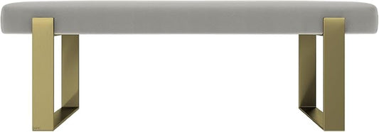 VANT Upholstered Bed Bench - Zigrino Oyster - Burnished Brass - Contemporary Modern, Bedroom Bench Seat, Hallway, or Entryway