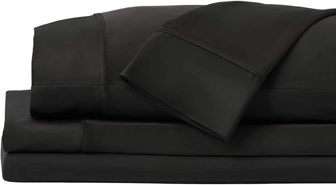 SHEEX - Original Performance Sheets Set (Queen) Black - Cooling Sheets - Moisture Wicking - 1 Flat Cooling Sheet, 1 Fitted Cooling Sheet, 2 Pillow Covers - Wrinkle Free - Sleep Aid