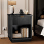 LYNCOHOME Fluted Nightstand with Charging Station, Bedside Table for Bedroom with 1 Drawer Storage, Side Table for Bedroom（Black）