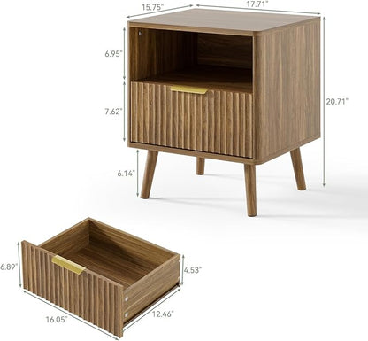LYNSOM Fluted Dresser and Nightstand Sets 3 Piece, 6-Drawers Dresser and 1-Drawer Nightstands Set of 2, Wood Bedroom Furniture Set for Home, Bedroom, Hallway, Walnut