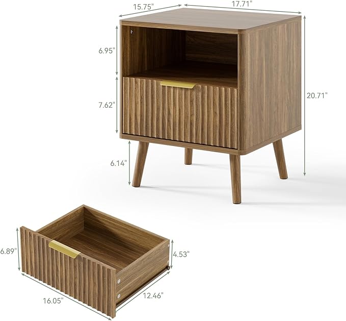 LYNSOM Fluted Dresser and Nightstand Sets 3 Piece, 8-Drawers Dresser and 1-Drawer Nightstands Set of 2, Wood Bedroom Furniture Set for Home, Bedroom, Hallway, Walnut