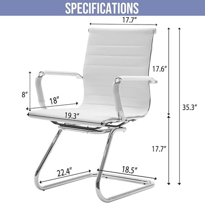 Wahson Office Guest Chairs Set of 6, Leather Reception Chairs, Mid Back Waiting Room Chair, Conference Chairs with Sled Base, Desk Chair No Wheels for Meeting/Lobby/Restroom, White