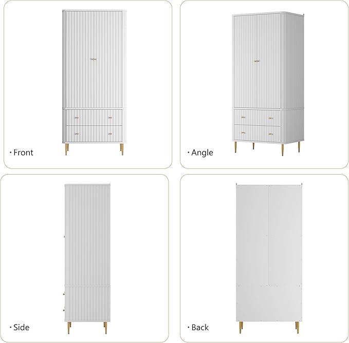 HLR 72" Modern Armoire Wardrobe Closet with Doors and Drawers, Bedroom Armoire Cabinet with Hanging Rod, Wooden Clothing Storage Cabinet,White