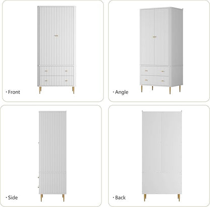 HLR 72" Modern Armoire Wardrobe Closet with Doors and Drawers, Bedroom Armoire Cabinet with Hanging Rod, Wooden Clothing Storage Cabinet,White