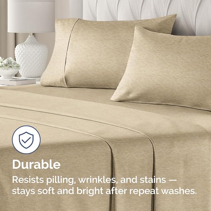 King Pillow Cases Set of 2 - Ultra Soft Hotel Quality Pillowcase Covers - Comfy, Cozy & Wrinkle Free - Shrinkage and Fade Resistant - Machine Washable Pillow Protectors - 2 Piece Set - Heathered Tan