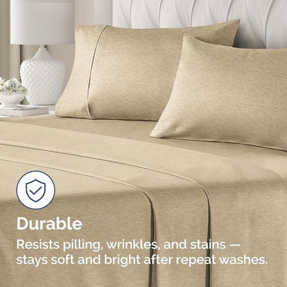 King Pillow Cases Set of 2 - Ultra Soft Hotel Quality Pillowcase Covers - Comfy, Cozy & Wrinkle Free - Shrinkage and Fade Resistant - Machine Washable Pillow Protectors - 2 Piece Set - Heathered Tan