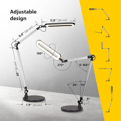 OTUS Desk Lamp for Home Office with Wireless Charger | LED Adjustable Architect Swing Arm Task Light for Computer Desk, Reading, Study & Video Calls | Dimmable Eye-Care Panel with Smart Memory