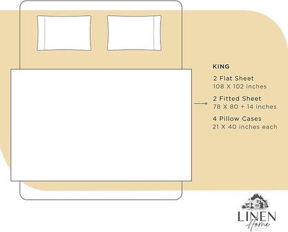 Linen Home 100% Cotton Percale Sheet Set Pack of 2, King Size, Ivory, Deep Pocket, 8 Pieces Set - 2 Flat, 2 Deep Pocket Fitted Sheet and 4 Pillowcases, Crisp Cool and Strong Bed Linen