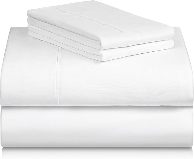 LuxClub 4 PC Extra Deep Pocket Full Sheet Set, Deep Pockets Wrinkle Free Cooling Bed Sheets Hotel Bedding for Women, Men, Kids & Teens, Includes 1 Fitted Sheet, 1 Flat Sheet and 2 Pillowcases- White