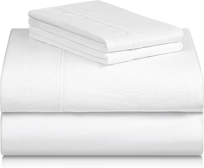 LuxClub 4 PC Extra Deep Pocket King Sheet Set, Deep Pockets Wrinkle Free Cooling Bed Sheets Hotel Bedding for Women, Men, Includes 1 Fitted Sheet, 1 Flat Sheet and 2 Pillowcases- White