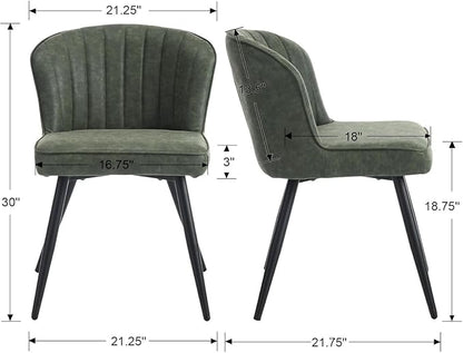 EALSON Modern Dining Chairs Set of 6 Upholstered Leather Accent Dining Room Chairs with Metal Legs Comfortable Armless Kitchen Chairs for Living Room/Dining Room, Green