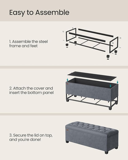 SONGMICS Velvet Storage Ottoman Bench, Foot Rest with Legs, 15.7 x 43 x 15.7 Inches, End of Bed Bench, Storage Chest, Load up to 660 lb, for Living Room, Bedroom, Entryway, Slate Gray ULSF089G01