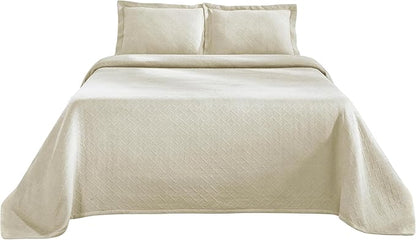 Superior 3 Piece Basketweave Cotton Bedspread Set, Home Bed Decor, Decorative Bed Spread, 2 Pillow Shams, Medium Weight Blanket, Matelasse Coverlet Bedding, Geometric Lattice Pattern, King, Ivory