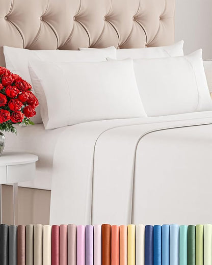King 6 Piece Sheet Set - Cooling, Comfy & Breathable - Hotel Luxury Bedding, Includes Fitted Sheet for Women, Men, Kids & Teens - 1 Flat, 1 Fitted Sheet, 4 Pillowcases w/Deep Pockets - Antique White