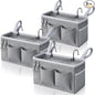 3pcs Bedside Caddy Hanging Storage Bag, Water Cup Holders, Organizer Baskets with Pockets for Bunk Bed Shelf, Hospital Beds, Loft & Dorm Rooms Accessories (Bedside bag-Grey)
