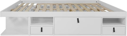 memomad Bali Storage Platform Bed with Drawers (King Size, Off White)