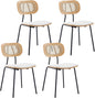 HEAH-YO Dining Chairs Set of 4, Upholstered Faux Leather Rattan Dining Chairs with Backrest and Metal Legs, Armless Kitchen Rattan Chairs for Dining Room, White