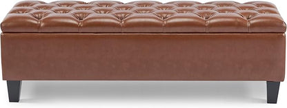 GDFStudio Boucle Storage Ottoman Bench with Button Tufting, 50.75” Upholstered Entryway Bench with Hidden Storage, Soft Close Lid, Rubberwood Legs, Extra Seating for Bedroom, Living Room – Brown