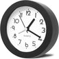 Alarm Clock with Backlight, 4 Inches Cute Analog Round Digital Quartz Clock, Non Ticking, Battery Operated,Simply Design for Living Room, Bedroom,Bedside, Desk Decorative (Black)