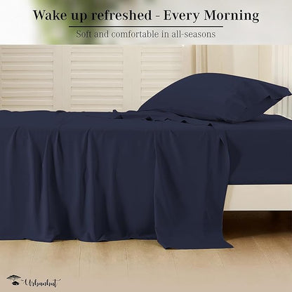 URBANHUT 800 Thread Count 100% Cotton Twin Size Sheets, Luxury 4 Piece Twin Bedsheets, Hotel Sheets Sateen Finish - Better Than Egyptian, 14" Elasticized Deep Pocket - Navy Blue