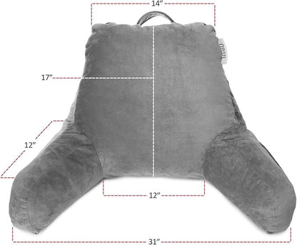 Nestl Reading Pillow with Shredded Memory Foam, Designed for Sitting Up in Bed and Couch, Back and Arms Adjustable Support for Adult & Teens Backrest Pillows for Reading, with Washable Cover Dark Grey