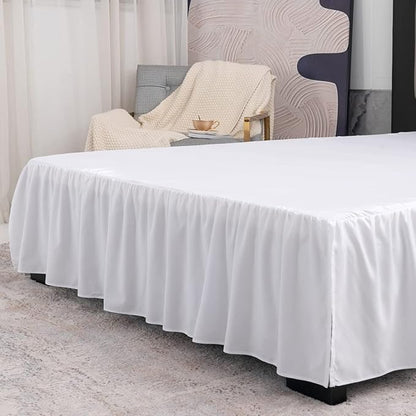 TSUTOMI Bed Skirt Queen Size Ruffled Bed Skirt with Split Corners, 18 Inch Drop Dust Ruffle Bed Skirts with Platform, Gathered Style, 100% Microfiber, White