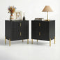 Luxury Fluted Night Stand Set of 2, Nightstand with 2 Drawers, Modern Bedside Table with Golden Legs and Handles, End Tables for Living Room Bedroom, Black