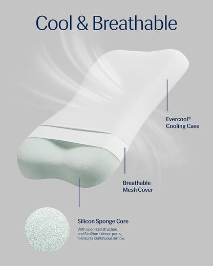 REST® Evercool® Cooling Pillow, Set of 2, Instant Cool-to-Touch Shell Fabric & Breathable Silicone Sponge Core for All-Night Temperature Regulation & Ergonomic Support, Low Height, Arctic White