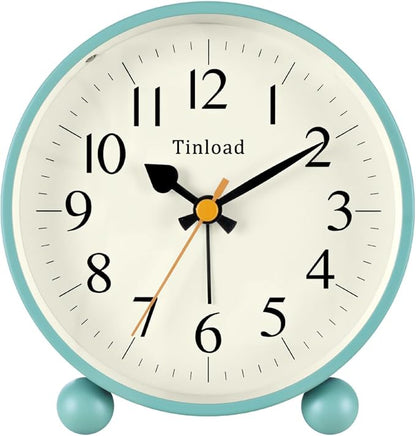 4.5" Vintage Retro Analog Alarm Clock, Super Silent Non Ticking Small Clock with Manual Light, Snooze, Battery Operated, for Living Room, Bedroom, Bedside, Desk(Green)