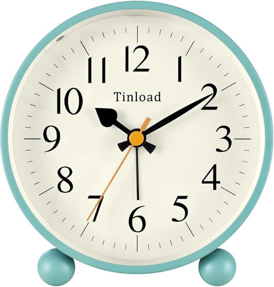 4.5" Vintage Retro Analog Alarm Clock, Super Silent Non Ticking Small Clock with Manual Light, Snooze, Battery Operated, for Living Room, Bedroom, Bedside, Desk(Green)