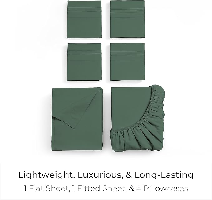 Mellanni Queen Sheet Set - 6-Piece Iconic Collection Bedding, (Including 4 Pillowcases), 21-Inch Extra Deep Pocket, Easy Care, Ultra Soft, Cooling Sheets, Brushed Microfiber - Emerald Green