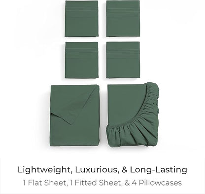 Mellanni California King Sheet Set - 6-Piece Iconic Collection Bedding, (Including 4 Pillowcases), 21-Inch Extra Deep Pocket, Easy Care, Ultra Soft, Cooling Sheets, Brushed Microfiber - Emerald Green