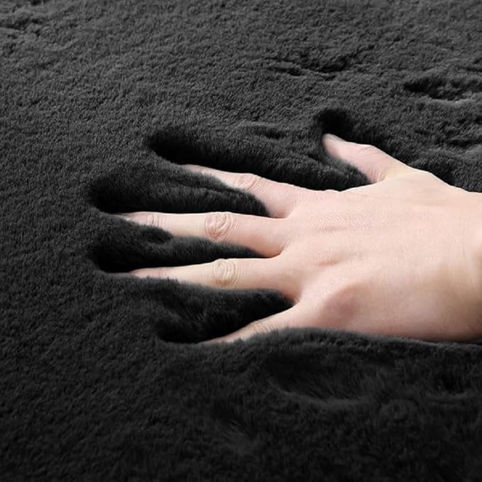Black Washable Area Rugs 6x9 Rugs for Living Room Faux Rabbit Fuzzy Fur Rug for Bedroom Nursery Rugs Room Décor