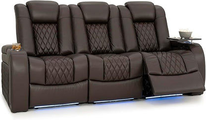 Seatcraft Diamante Zero-Gravity CoolZero Italian Leather Home Theater Seating, Power Headrest, Power Recline, Row of 3 Sofa, Brown