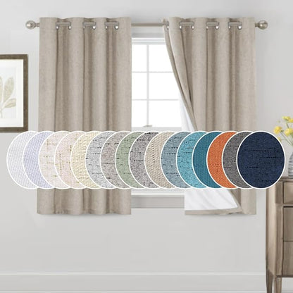 PrinceDeco Linen Blackout Curtains 100% Blackout Curtains for Bedroom Grommet Room Darkening Curtains & Drapes Thermal Insulated White Liner Noise Reducing Window Treatment Drapes,52" W x 54" L,Stone